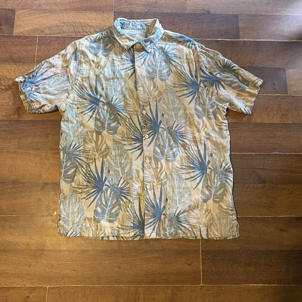 margaritaville Men’s Short Sleeve Hawaiian Floral Silk Linen Blend Shirt Sz L
